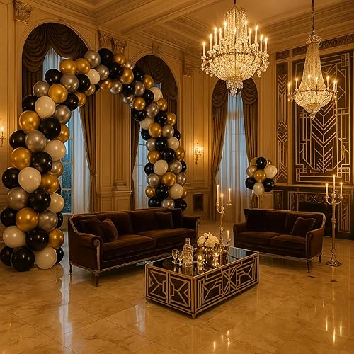 Miniatura 5 de Juego de 100 globos de lujo  Globos de látex de 12 pulgadas en oro metálico, plata, negro y perla blanca  Perfecto para cumpleaños, bodas,