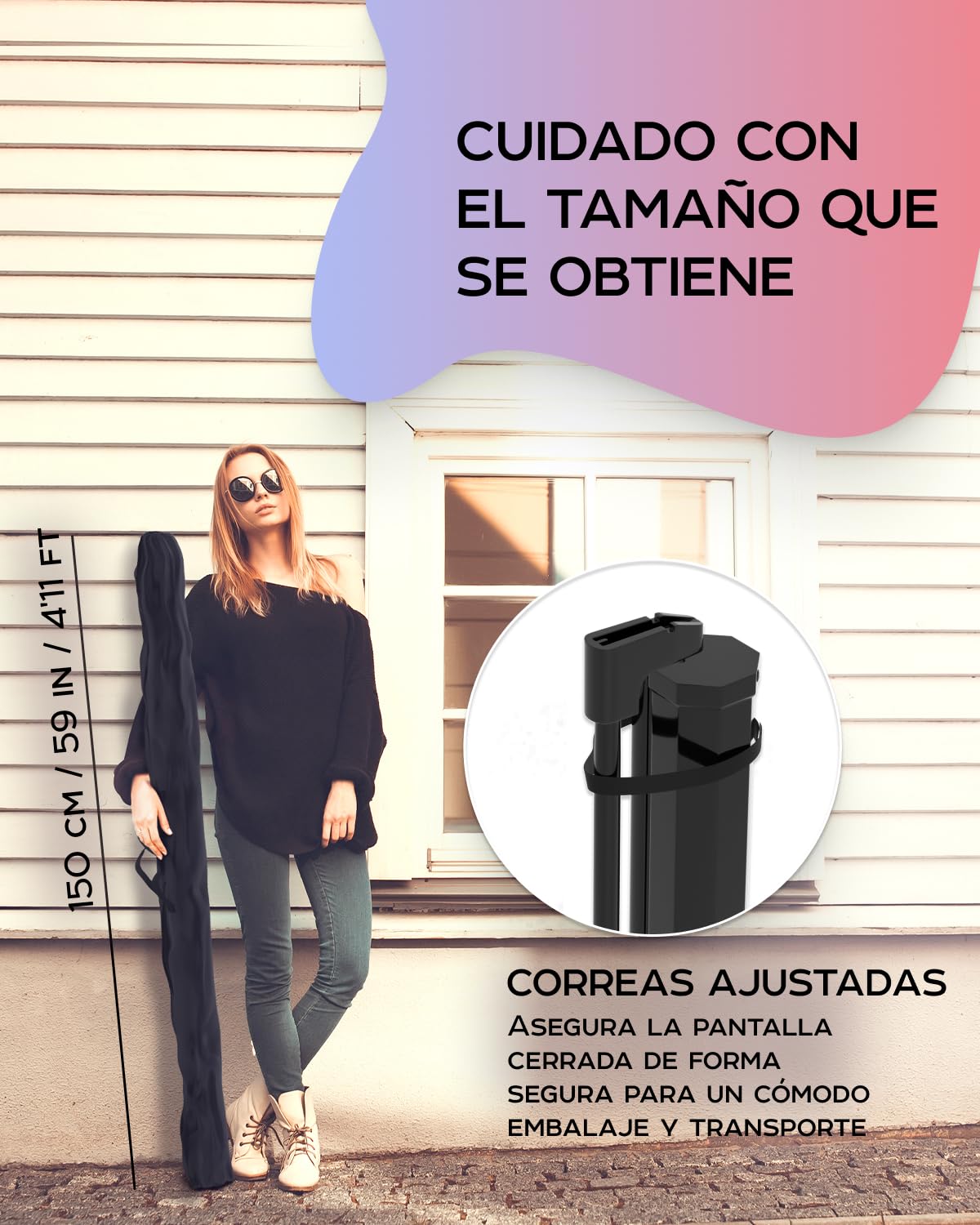 Pantalla para proyector con Soporte de 60 in - Pantalla de proyección para películas o presentaciones - Pantalla de trípode de Alta definición 16:9 sin Arrugas con Bolsa de Transporte y Correas