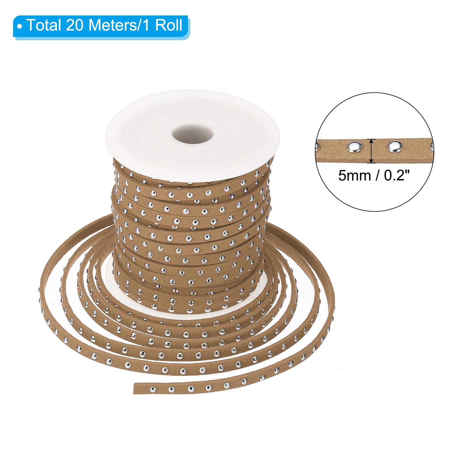 PATIKIL 65.6ft Studded Faux Suede Cord Rope for Jewelry Making 5mm Micro Fibre Flat Leather Lace Beading String Ribbon with Rivets - Image 2