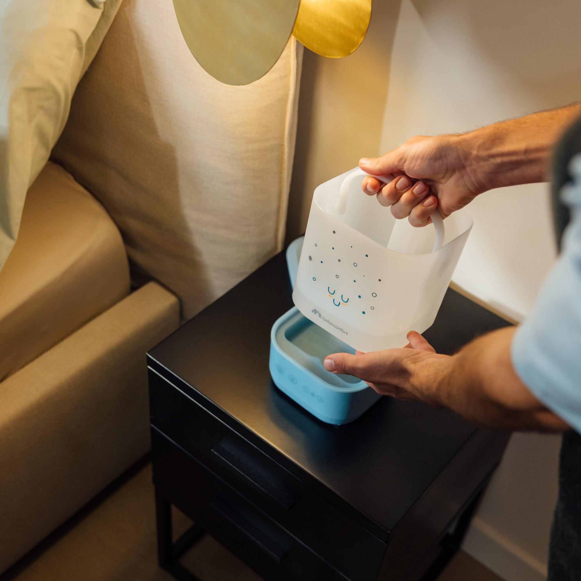Bebeconfort Cool-Mist Luftbefeuchter Baby, Baby Nachtlicht mit 7 Farben, Ultraschalltechnologie (bis 48 Stunden), 2,1 Liter Easy-Fill-Wassertank, Ausschaltautomatik, Reinigungsbürste Inklusive, Blau