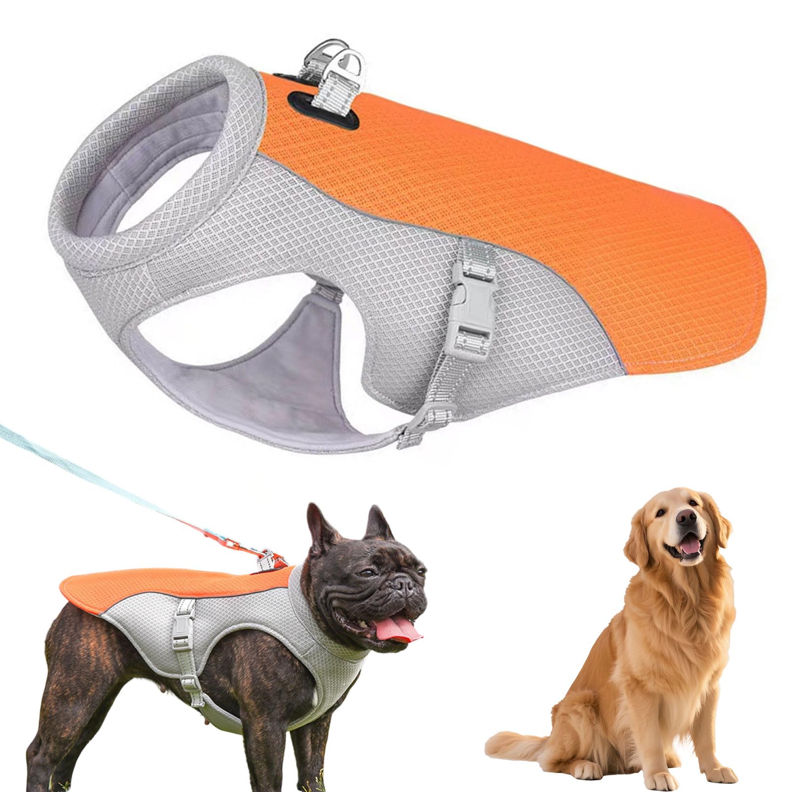 Dog Cooling Vest, Evaporative Comfortable Cooling Harness for Dogs, Adjustable Breathable Ice Pet Cool Vest, Summer Sun Protection Dog Jacket with Reflective Stripes for Small Medium Large