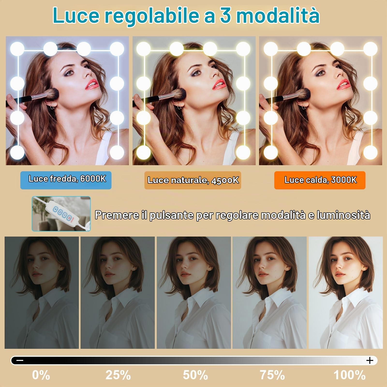 Toeletta da Trucco con Specchio Scorrevole e Sgabello, Scrivania Make Up Ampia con Luci Dimmerabili e Guida Video, Postazione Trucco con 6 Cassetti e 6 Ripiani, Nero, 36×80×131 cm, J328