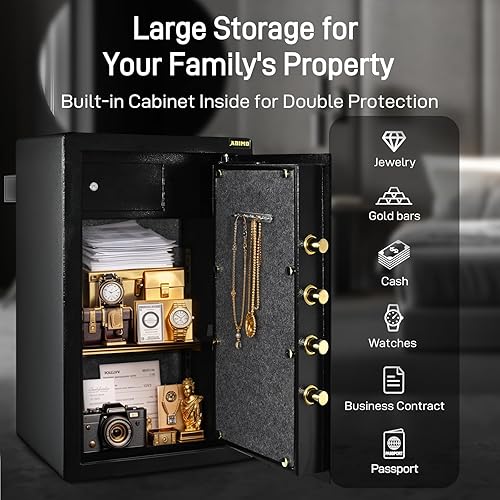 Miniatura 8 de ADIMO Caja fuerte, 3.6 pies cúbicos grande resistente con armario con cerradura y bolsa de dinero impermeable ignífuga, teclado digital y sistema de