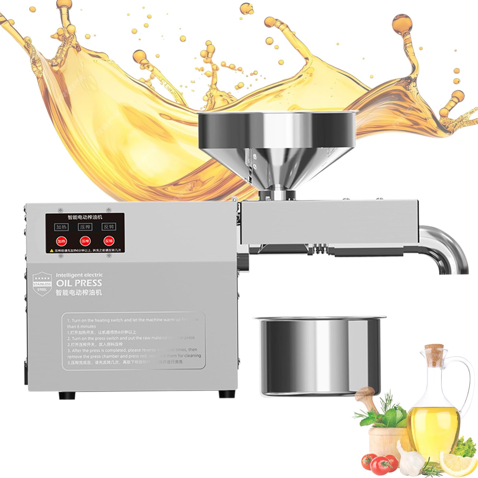 Oil Press Machine Hot/Cold Electric Automatic Oil Press Extractor for Peanut Sesame Sunflower Seeds Coconut Soybean,for Flaxseed Peanut Sesame Sunflower,
