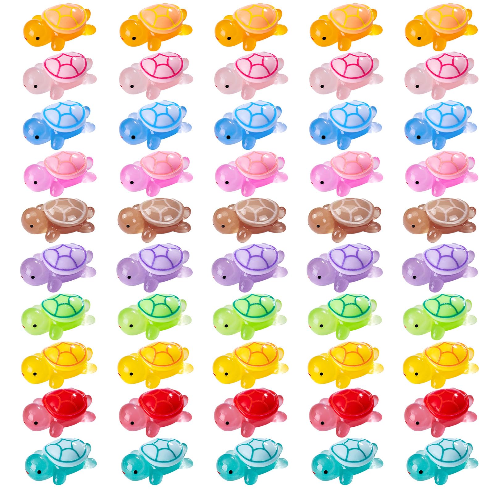 Toyhood 50 Pcs Mini Resin Turtles, Luminous Tiny Cute Turtle Glow In The Dark Multicolor Miniature Turtle Figurines Mini Figurines Ornaments Toy for DIY Craft Garden Landscape Dollhouse Decorations