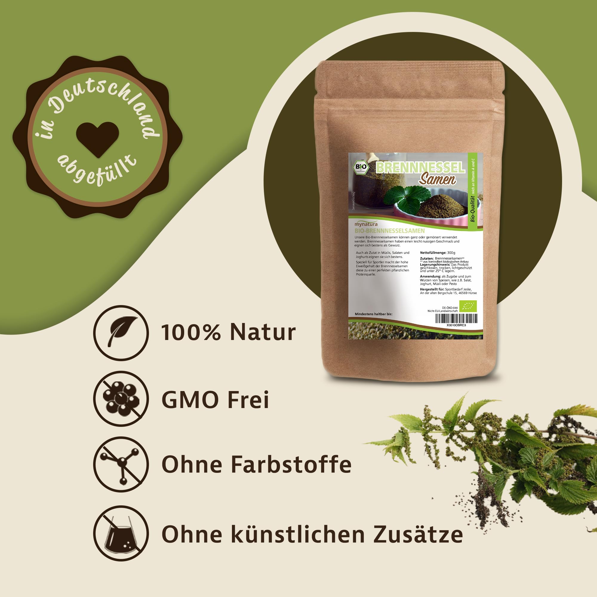 Mynatura Bio Brennnesselsamen ganz 300g I Rohkostqualität I Naturbelassen I Vitamine I Mineralien I Eiweisshaltig I Vegan I Wildsammlung I DE-ÖKO-044 I 300g Beutel (1)
