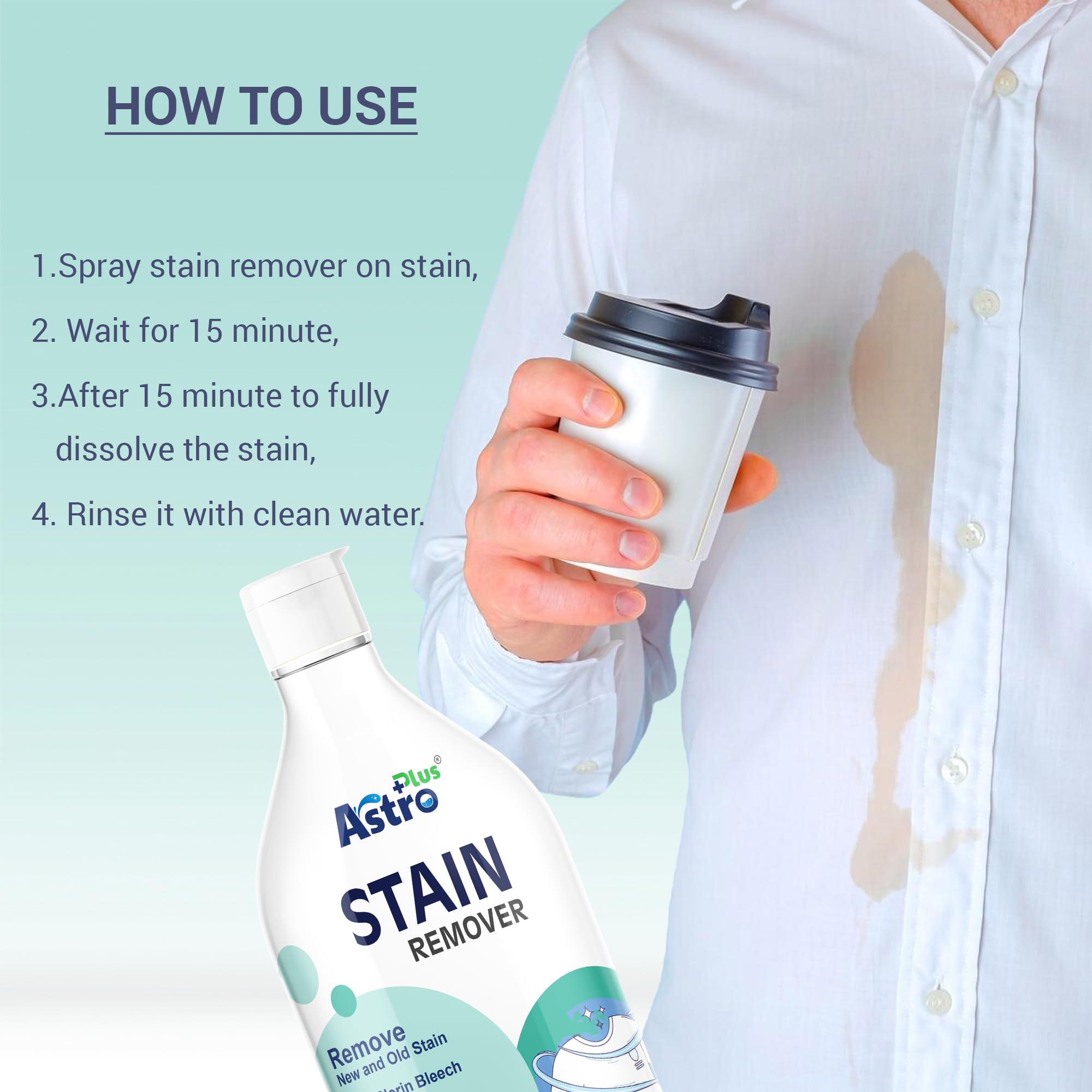 Astro Plus+ Stain Remover Liquid With Active Enzymes Stain Remover- 500ml 4
