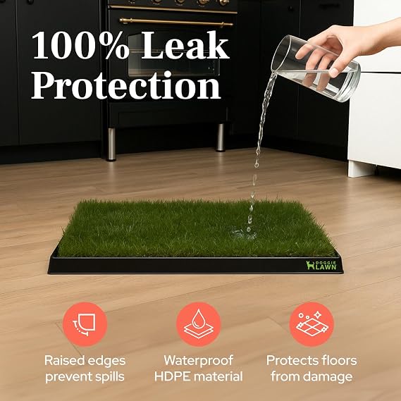 DoggieLawn Non-Spill Dog Potty Training Tray - Leak-Proof HDPE Plastic Grass Pad Holder for Apartments & Urban Homes - Reusable & Washable-Perfect for Indoor Dogs & Puppies Standard (25x16.5x1.5)
