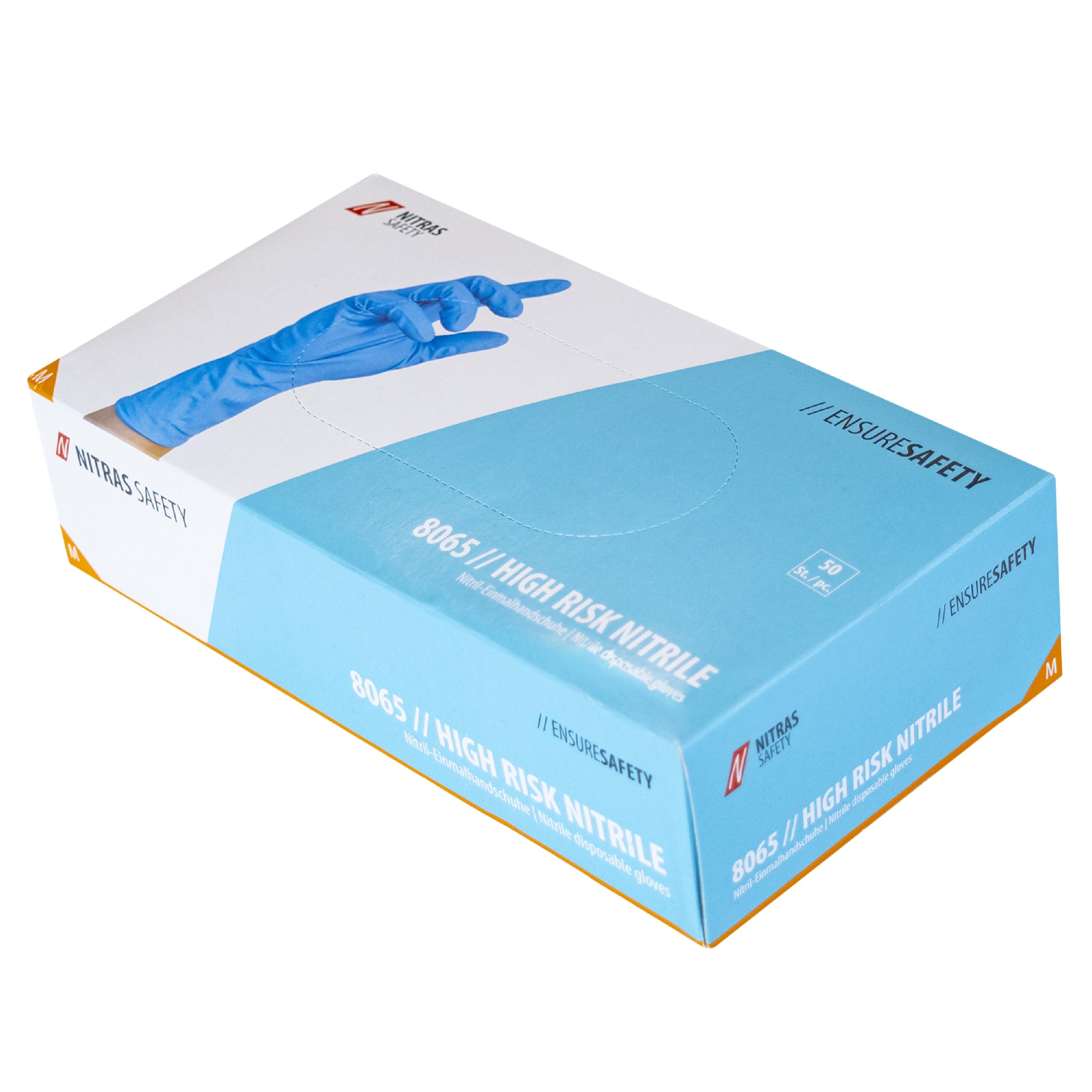 Nitras Guantes desechables de nitrilo en azul, aptos para alimentos, caja de 50 (7 (S))