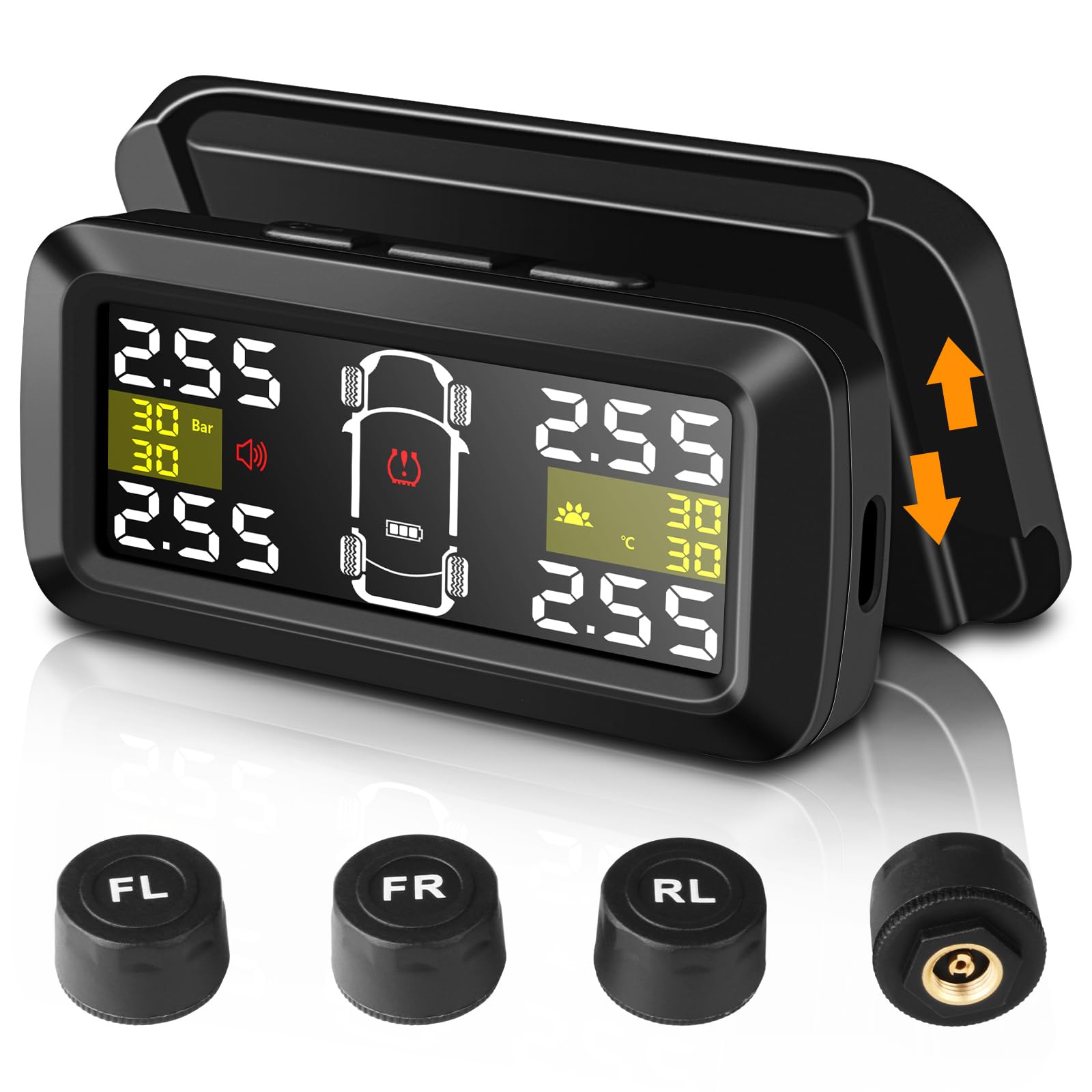 Vtopek TPMS Reifendruckkontrollsystem 3,5-Zoll Solar Reifendruckkontrollsystem mit 4/2-Rad-Modi 0,01 Bar Hochpräzise Abnehmbare Wireless TPMS Echtzeiterkennung Reifendrucksensoren Auto für Van SUV
