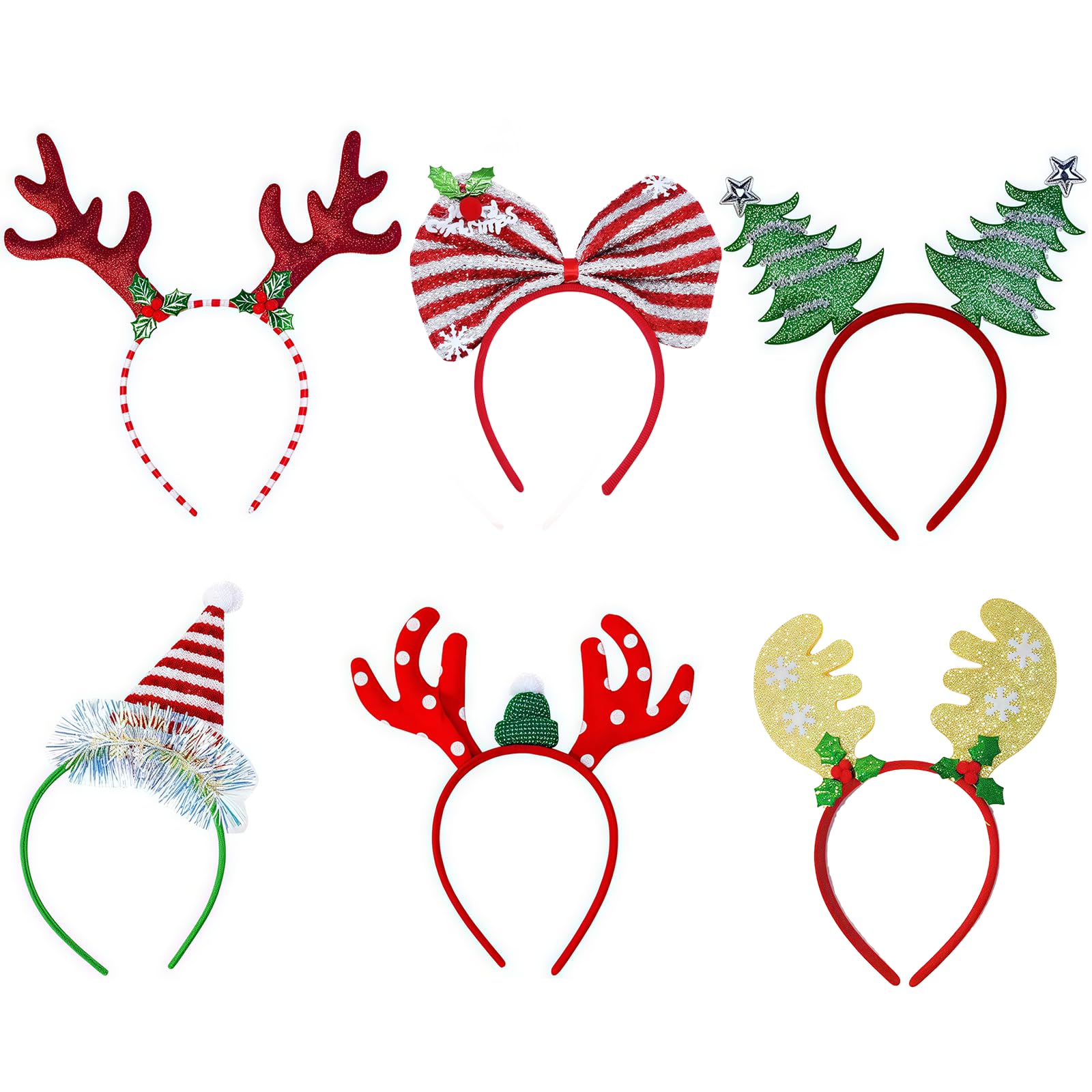 SOPSTUO 6Pcs Christmas Headbands for Adults Kids Christmas Hairband Accessories for Xmas Holiday Party Favors Photo Booth