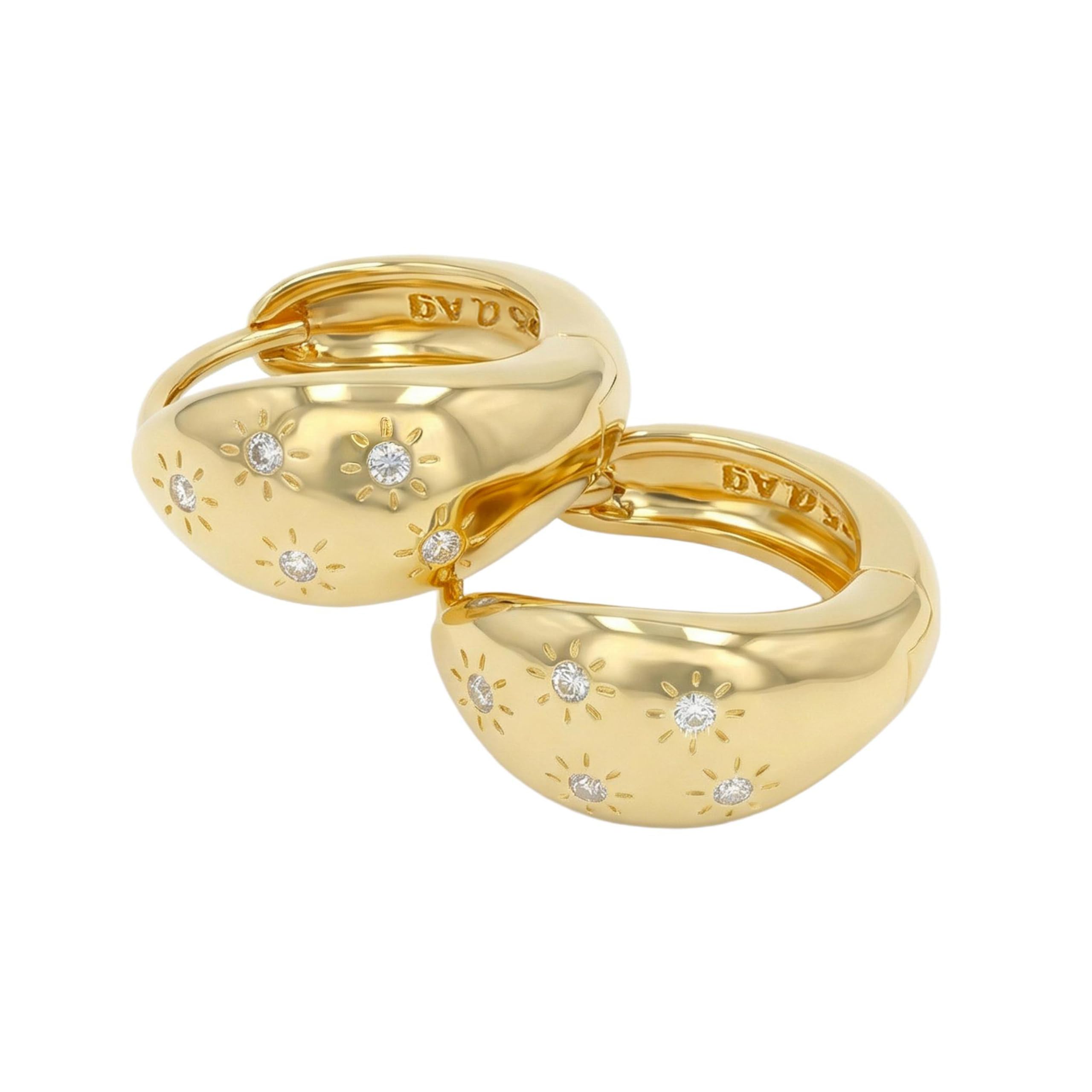 NOELANI - Damen Ohrringe 925 Silber - Vergoldet/Golden - mit Zirkonia Stein - Klobig Creole - NOE-E0026