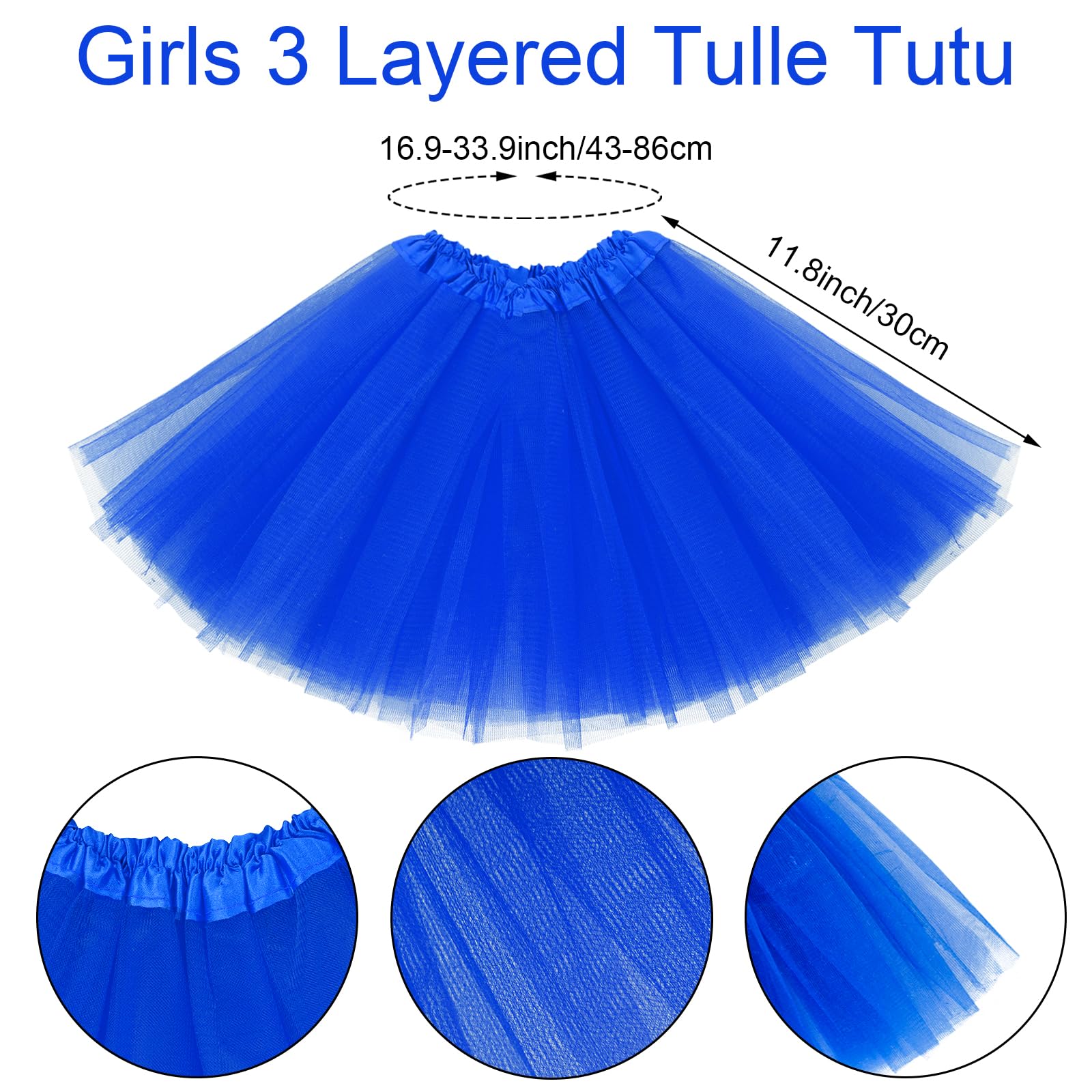 Haakong 3 Layered Tutu Skirt for Girls with Headband Ballet Dance Skirt for Party Festival Costume (US, Age, 3 Years, 6 Years, Blue)