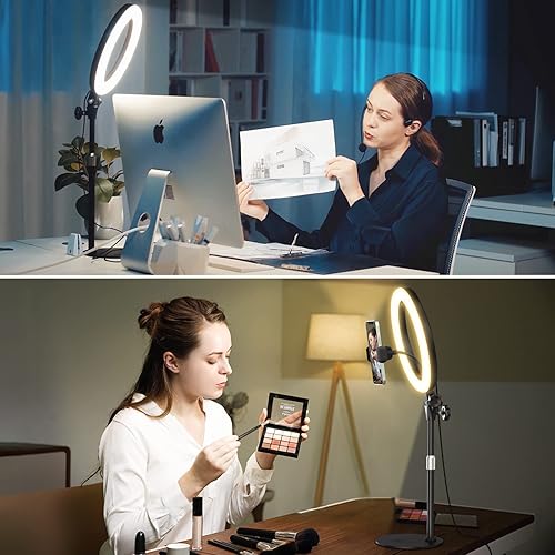 Miniatura 10 de Luz de anillo para selfie LED con soporte rotación de 360 3 colores 10 modos de iluminación Nivel de brillo ajustable para maquillaje grabación de