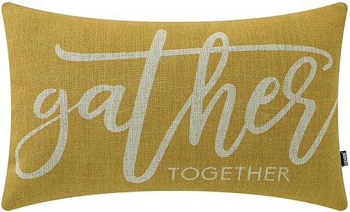 TRENDIN PL715TR - Funda de almohada rectangular de 12 x 20 pulgadas, decoración de otoño, color amarillo, funda de cojín de lino para sofá