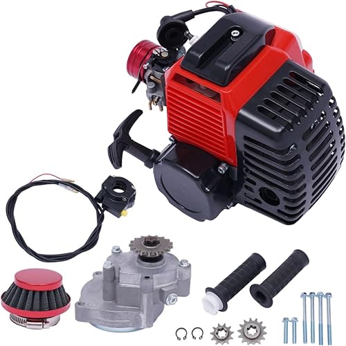 49CC 2 Stroke Engine, 1.9kw/3HP Gas Powered Engine Motor Kits Single Cylinder Air-Cooled Pull Start Bicycle Motorized Gas Petrol Bike Engine Motor Kit for Vapor Scooter Chain Scooter, Red