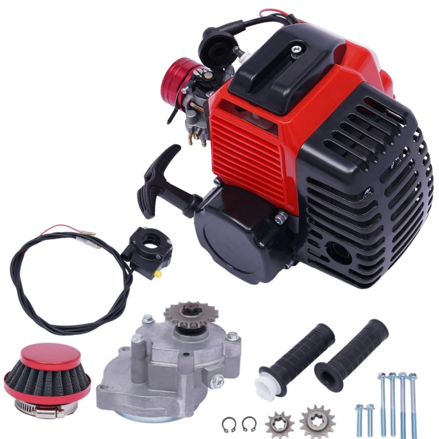 49CC 2 Stroke Engine, 1.9kw/3HP Gas Powered Engine Motor Kits Single Cylinder Air-Cooled Pull Start Bicycle Motorized Gas Petrol Bike Engine Motor Kit for Vapor Scooter Chain Scooter, Red product image