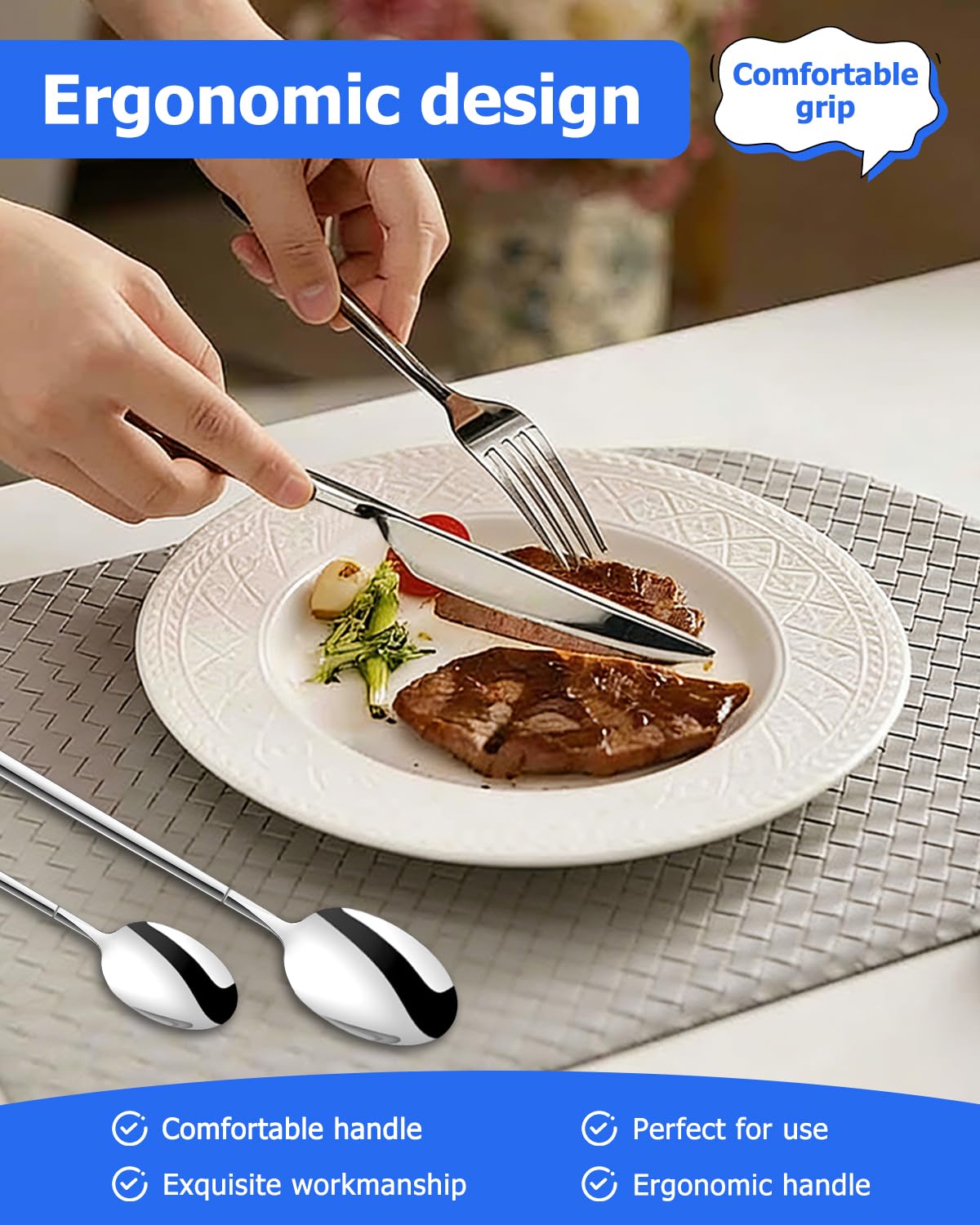 Set Posate 6 persone, 36 Pezzi Posate Acciaio Inox, Set Posate con Coltello da Bistecca, set Forchette Cucchiai e Coltelli per Ristoranti, Feste e Matrimoni,Resistenza, lavabile in lavastoviglie Alta