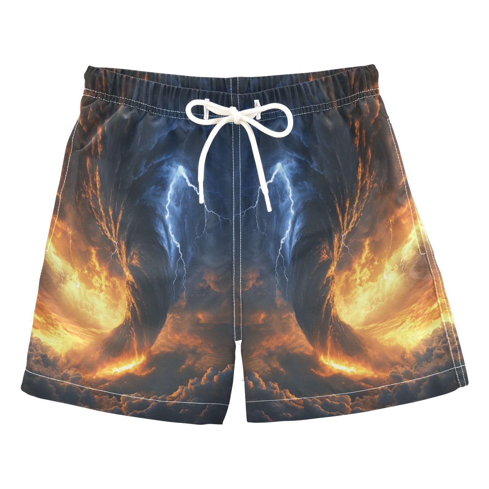 Jucciaco Boys Swim Trunk Quick Dry Beach Board Shorts Tornado Lightning Fire Cloud Swimwear for Kids Multicolor