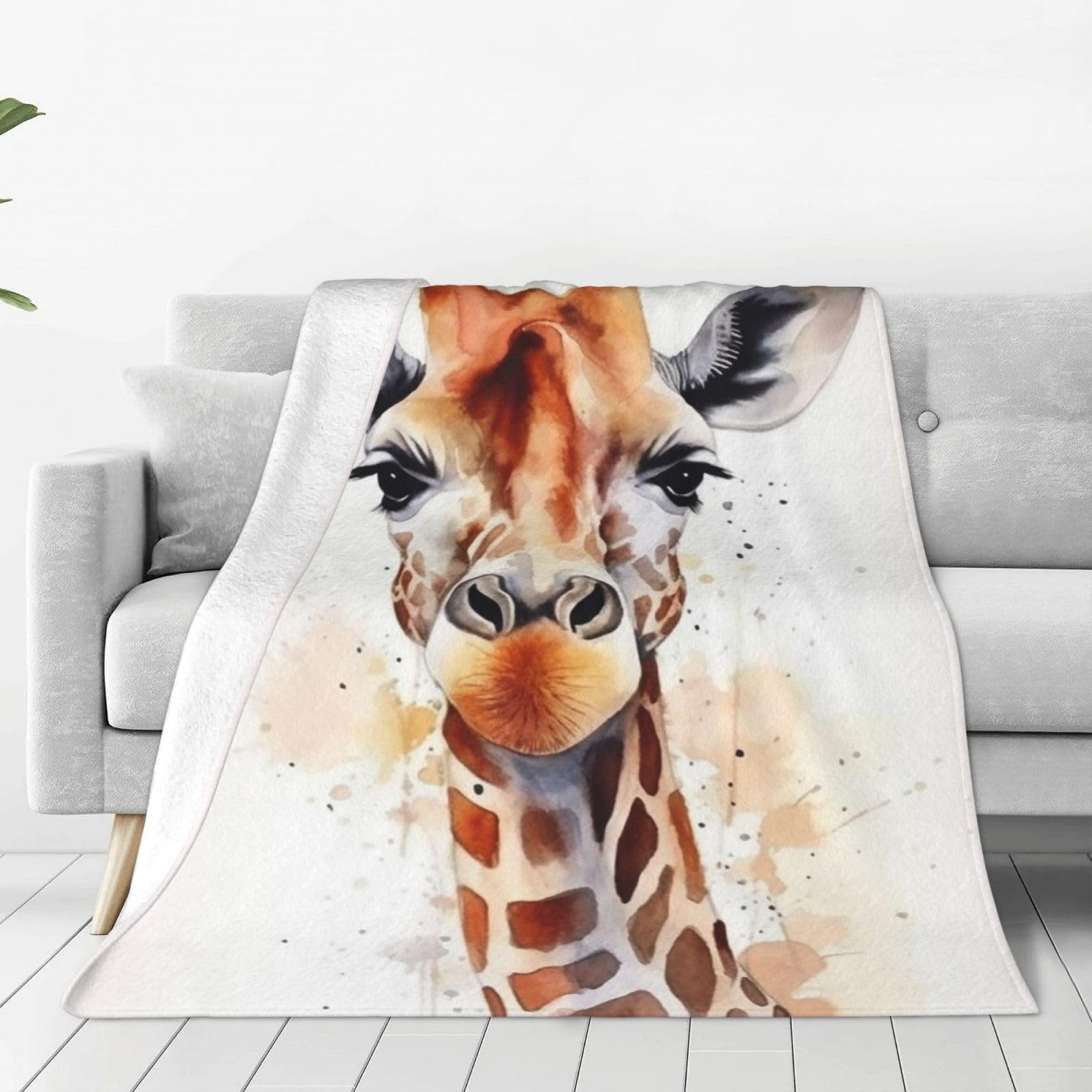 KLOPH Watercolor Giraffe Throw Blanket 60"x50" Flannel Fluffy Warm Blanket for Couch, Reversible Plush Blankets for Bed, Comfy Fuzzy Blanket for Sofa, Plush Lightweight-Blankets for All Season
