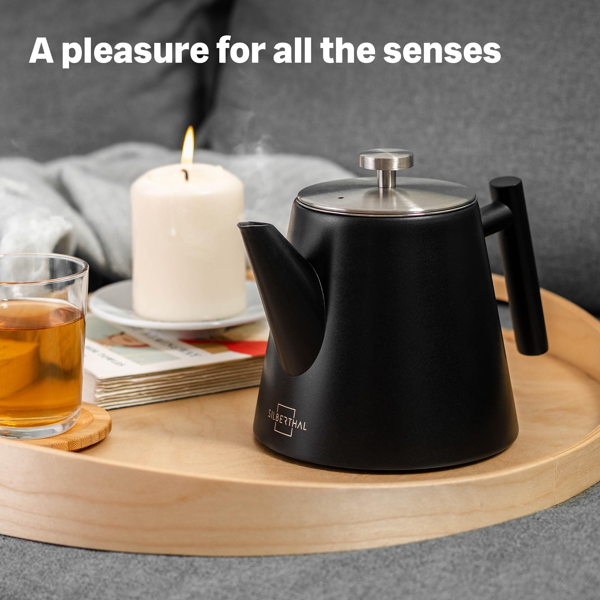 SILBERTHAL Théière avec Filtre et Bouilloire à induction 2,8 l - Inox Double Paroi - 1 Litre - Garde la Chaleur - pour camping et cadeaux