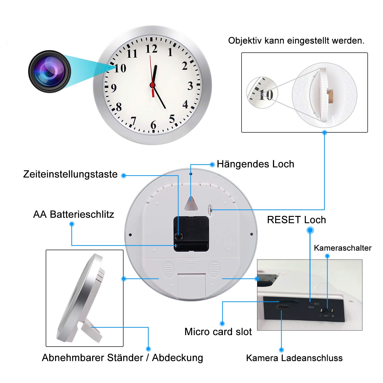 KAMREA HD1080P Überwachungskamera Mini Kamera Videorecorder Nanny Cam mit Bewegungserkennung für Sicherheit zu Hause und im Büro