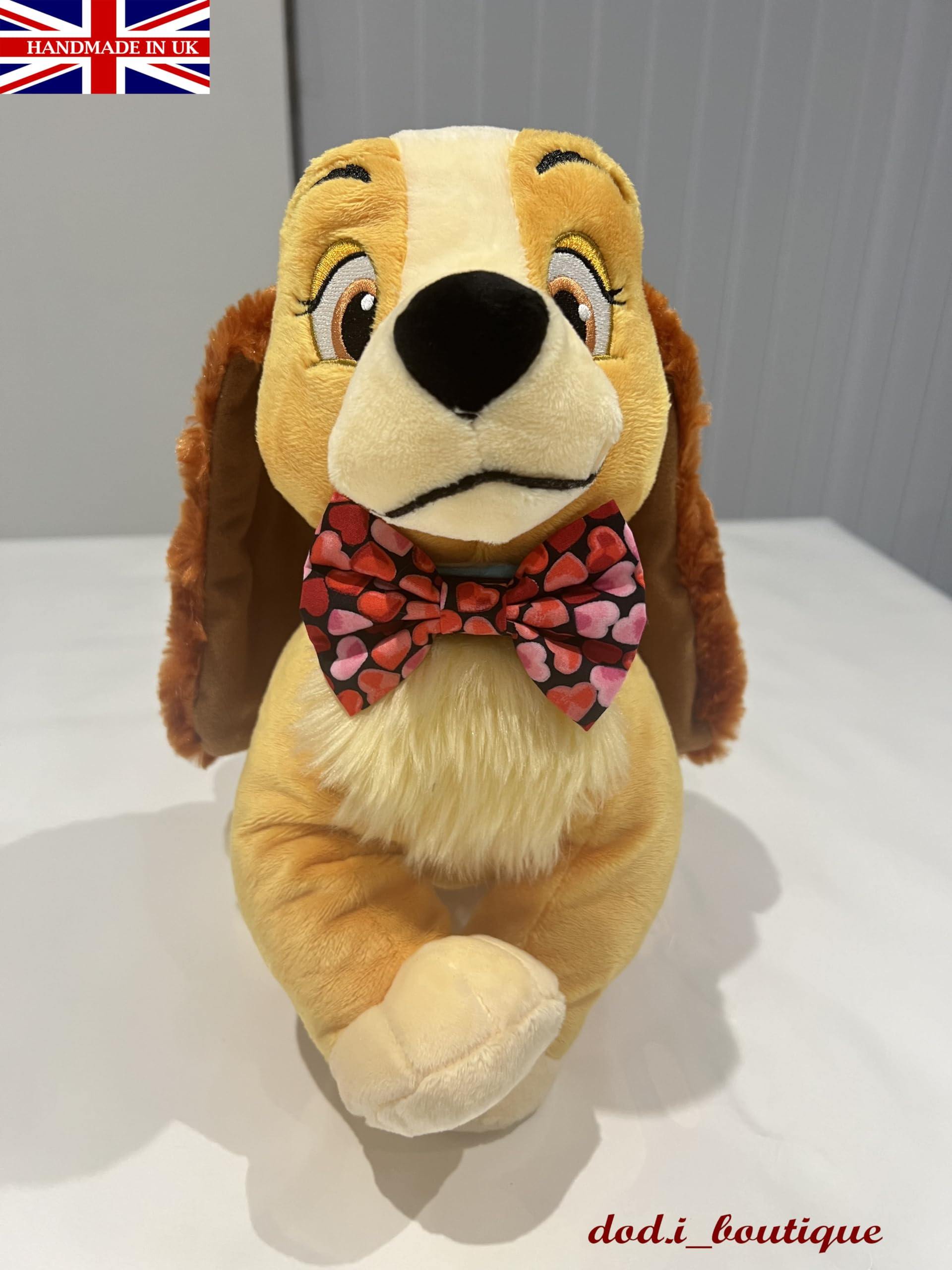New Dogs Bow Tie Valentine's Day heart RED LOVE Elastic Bands attached ACCESSORY Handmade UK (Valentine Red Hearts LARGE) - Image 2