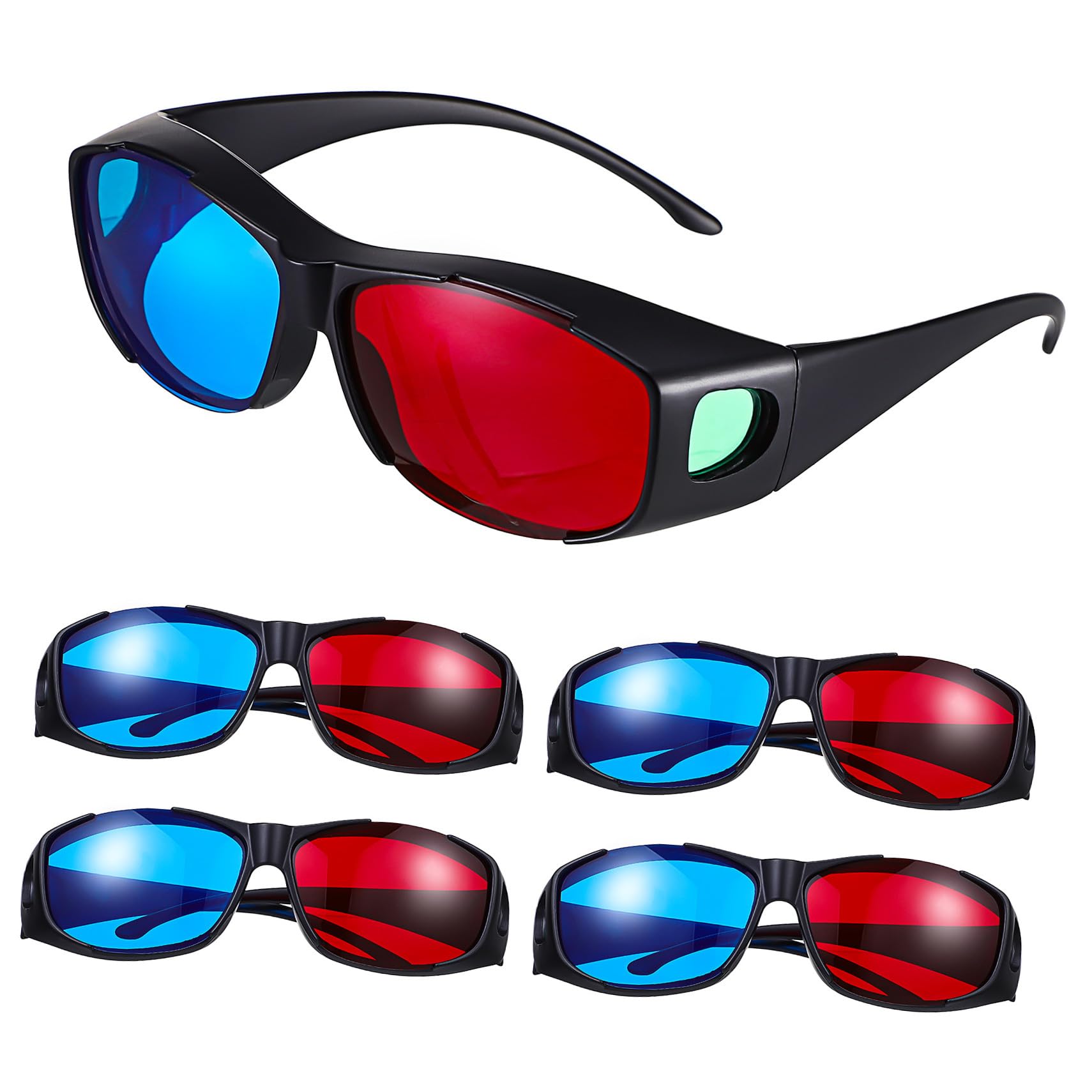 Gafas 3D Rojo Azul para Películas y Juegos, Paquete 5 de Plástico | Efecto Tridimensional Realista, Ligeras y Cómodas, Uso Fácil, para Cine y Gaming, Estilo Anaglifo