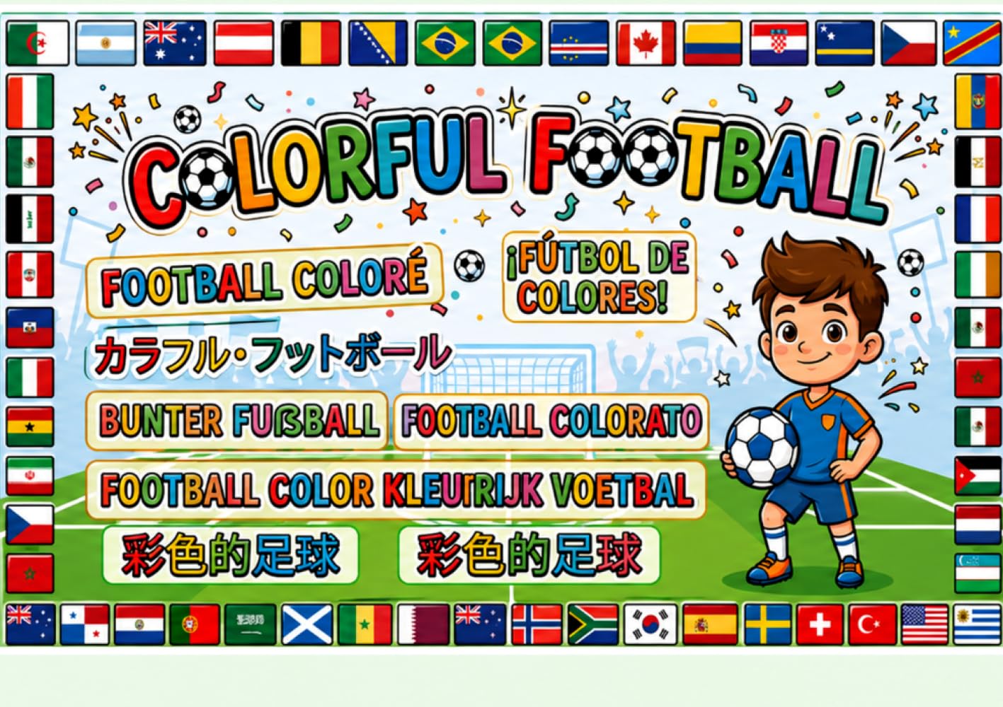 Colorful Football /Soccer: Football Players, Goals, Stadium Fans, Trophy Celebration and Sports Activity Pages for Young soccer Lovers