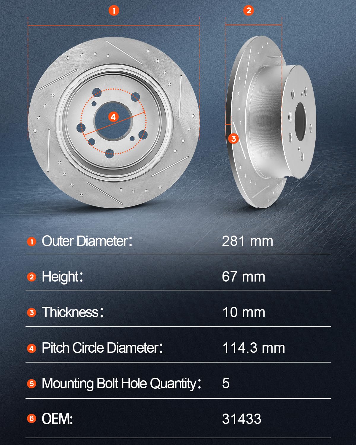 Rear Brake Kit For Toyota Camry Avalon Lexus ES350 - Drilled & Slotted Rotors With Ceramic Pads
