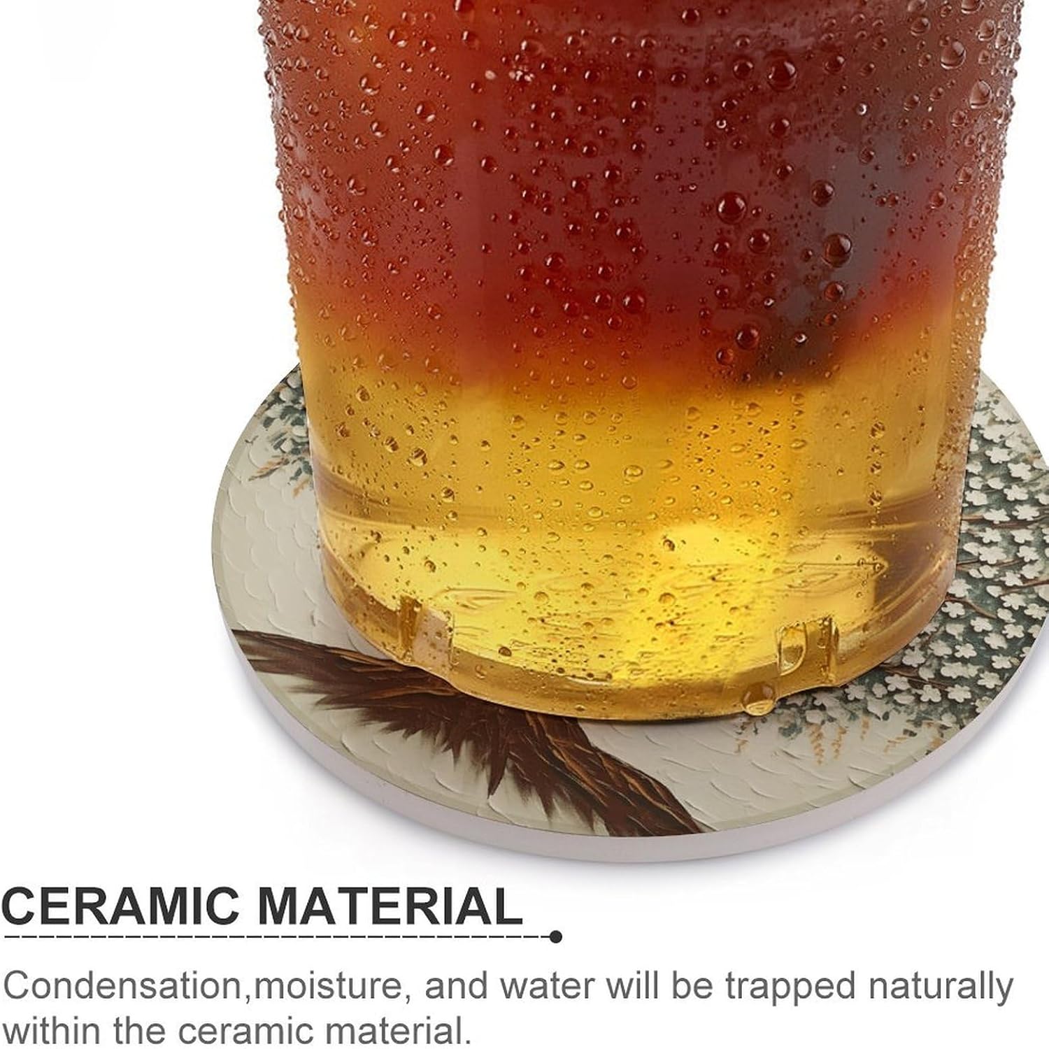 6PCS Tree Printed Coasters Non-Slip Round Drink Coasters with Ceramic Stone and Cork Base, Heat Resistant Absorbent 33.00Stone Coaster Set for Kinds of Mugs and Cups, 4 Inch