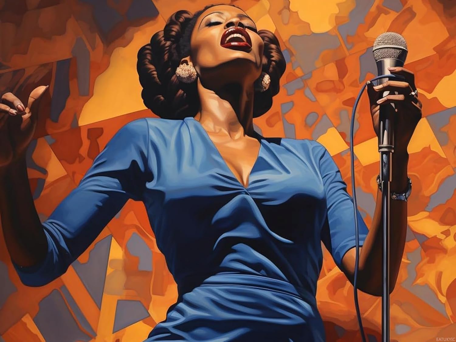 EATUKYIC Singing African Woman DIY 5D Diamond Art Painting Kits Round Full Drill Diamond Art Paint by Diamond Number Kits for Beginners Crystal Cross Stitch Wall Decor 30x40cm