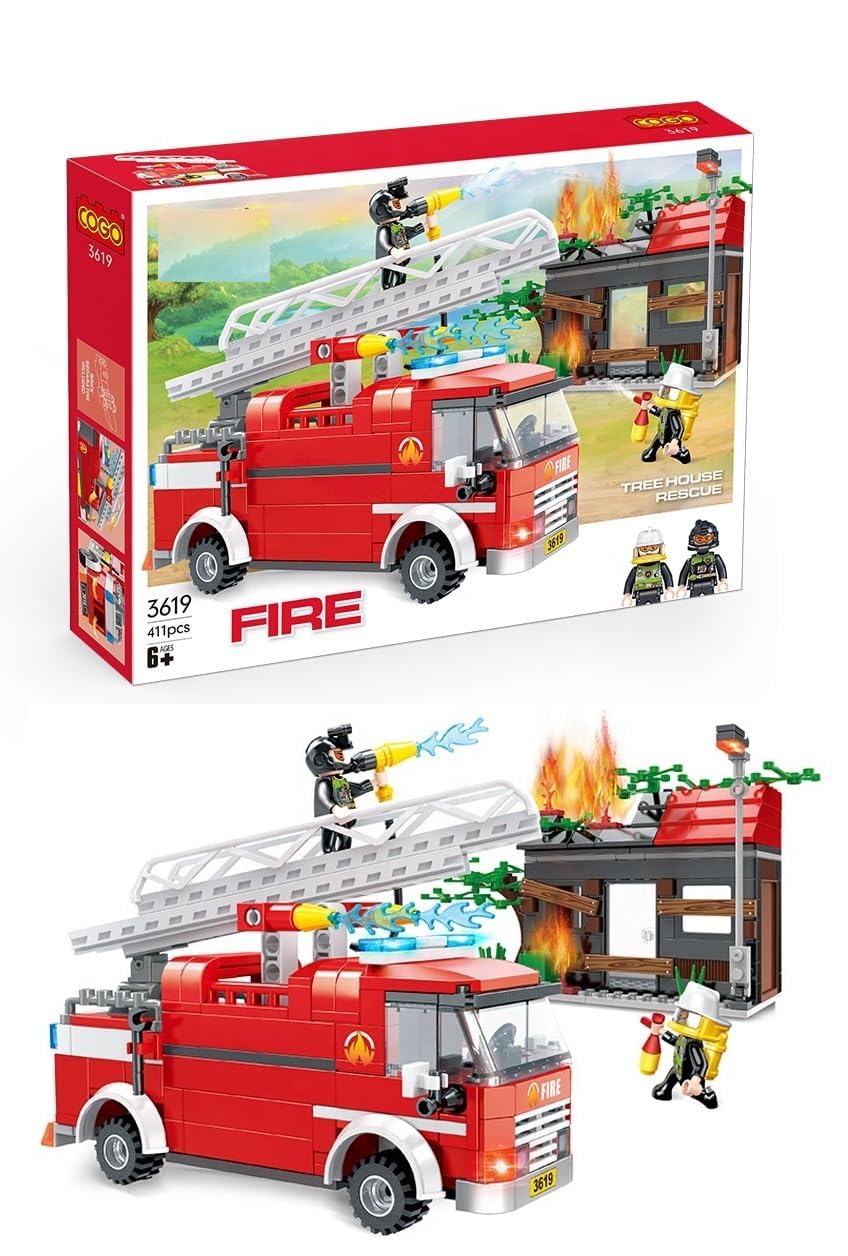Jet Roy 411 Pcs Educational Model Fire Rescuer Van Blocks Set Abs Plastic Construction Building Block Toys for Kids