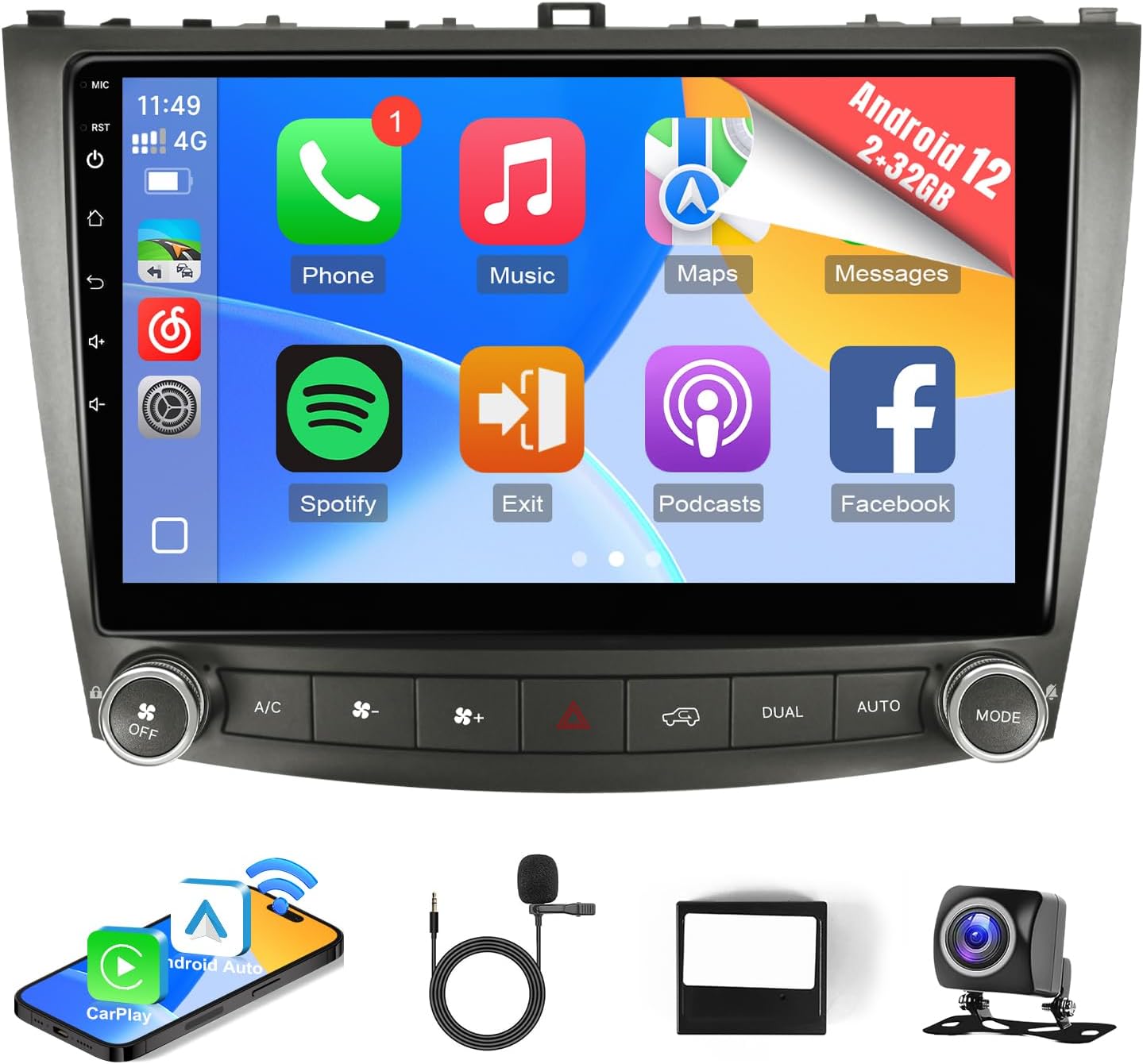 Naifay 8Core Android Car Stereo for Lexus IS250 IS300 IS350 2006-2012 Radio Upgrade 10.1" IPS Touchscreen for Lexus Radio with Wireless Carplay Android Auto/Bluetooth/WiFi/FM/GPS/SWC/Canbus+MIC