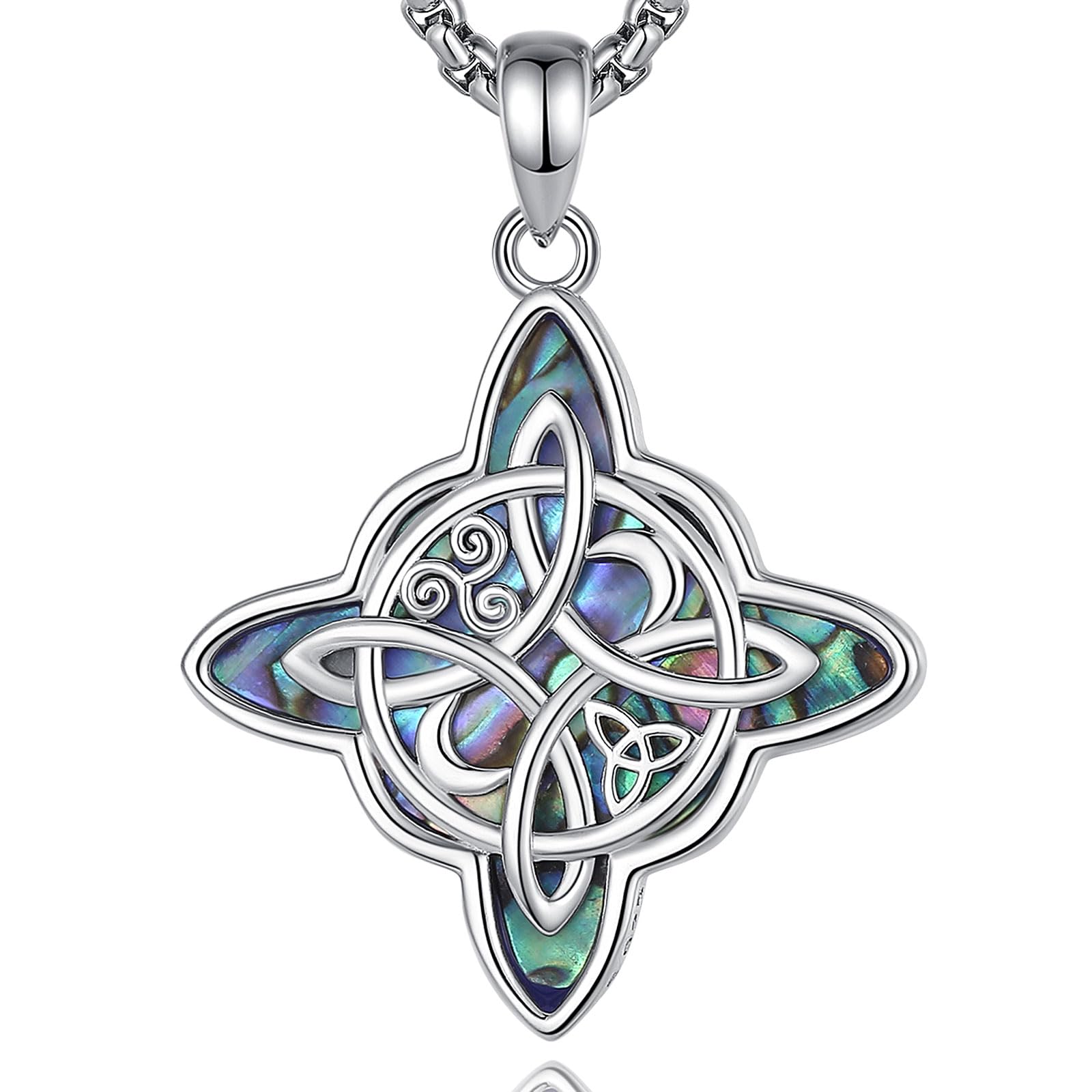 AEONSLOVE Collar Nudo de Bruja con Piedra Luna para Mujer Colgante Nudo de Bruja Plata de Ley 925 con Obsidiana Joyas Celta Irlandés Brujeria, Amuletos de la Suerte y Proteccion