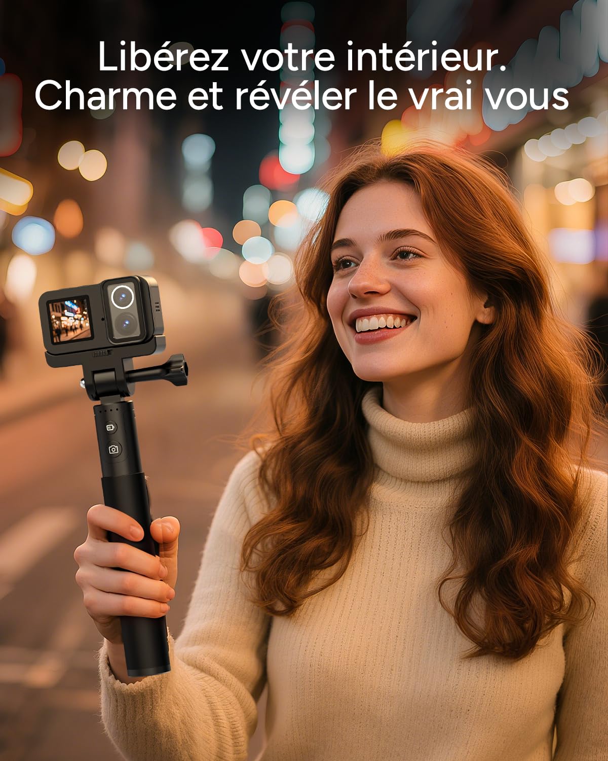 SJCAM SJ20 Caméra d'action 4K Double Objectif, Perche Selfie 8H, Super Nuit, Zoom 8X, 64G