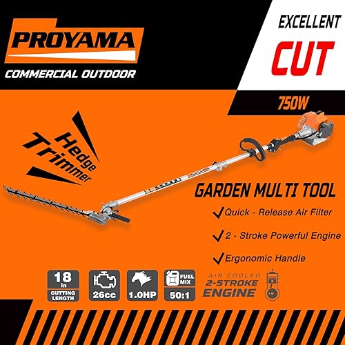 Miniatura 9 de PROYAMA Kit combinado multifuncional 6 en 1 de 26 cc, cortasetos a gas de 2 ciclos, desbrozadora de malezas, cortador de cuerdas, cortador de