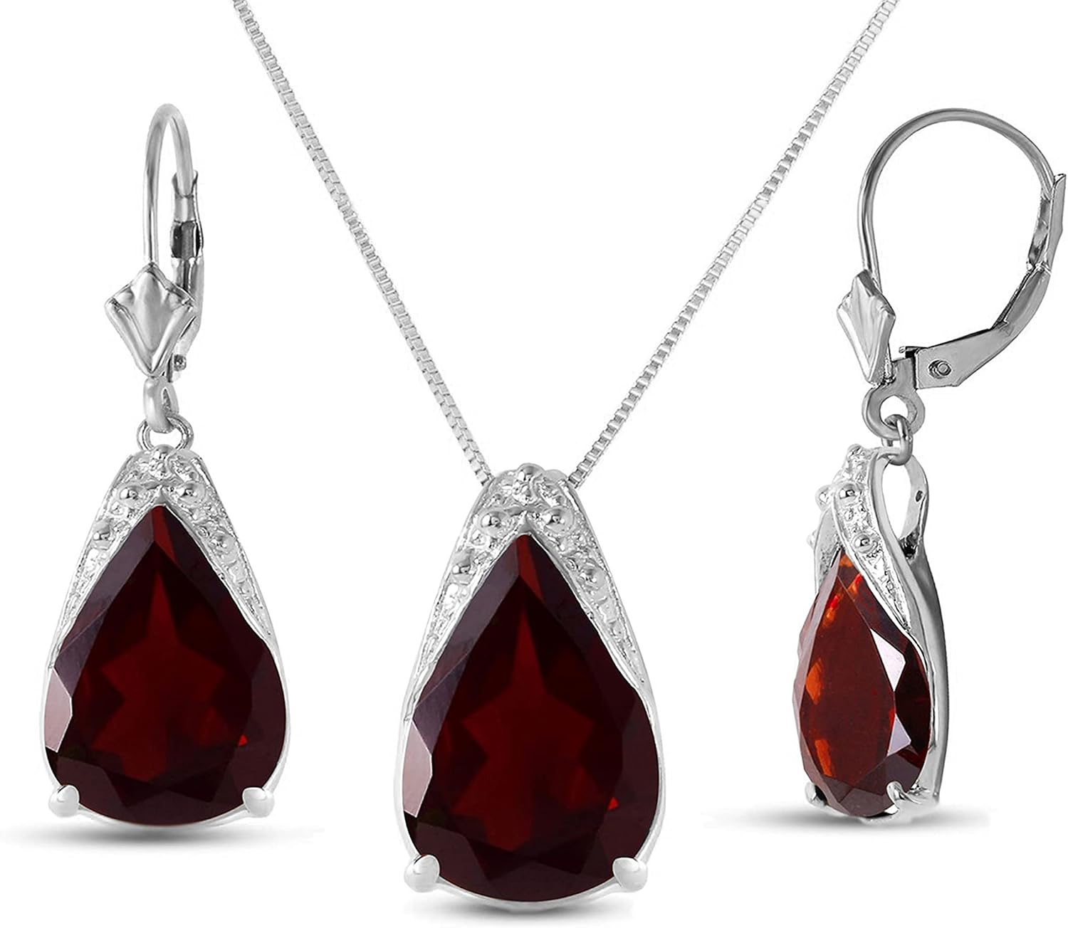 White Gold Garnet Drop Necklace 