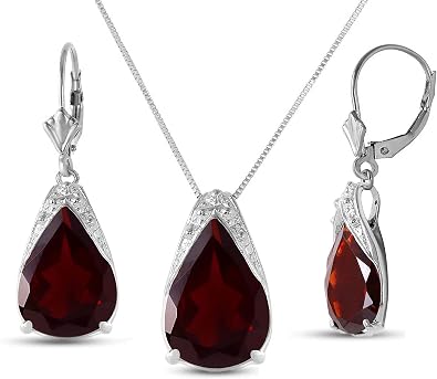 White Gold Garnet Drop Necklace 