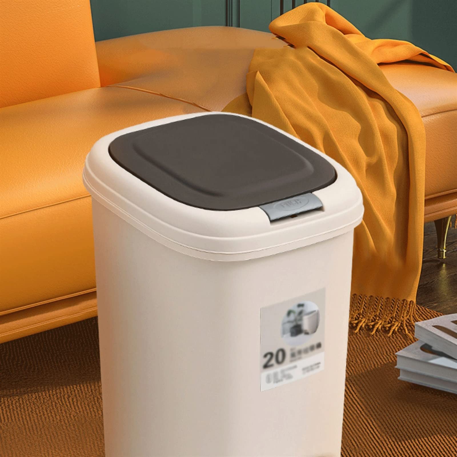 Mülleimer 8L/10L/15L/20L Küchen-Fußabfalleimer mit Abdeckung, großer Kunststoff-Papierkorb mit großem Fassungsvermögen for Schlafzimmer, Büro Küchenabfalleimer(Weiß,8l)