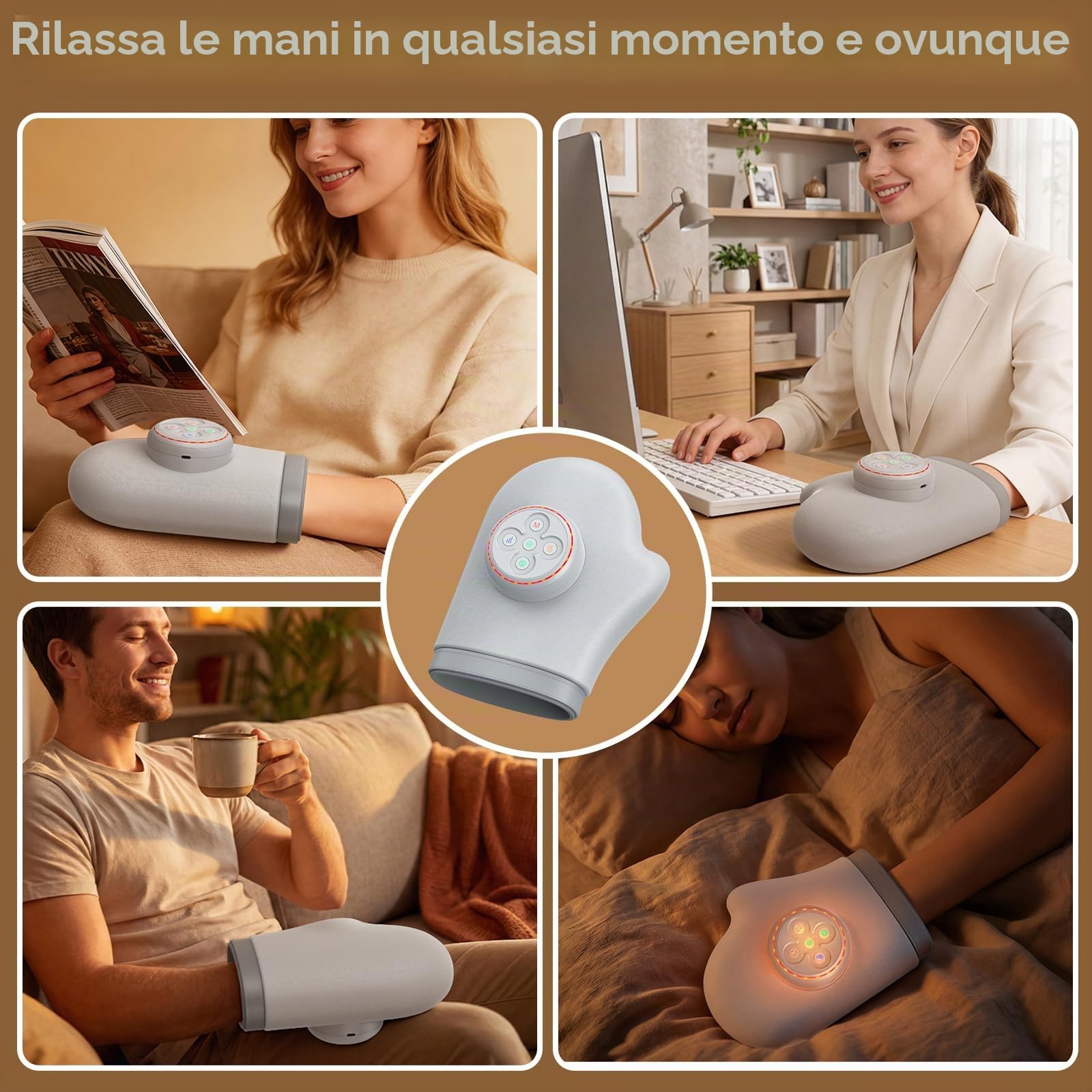 Massaggiatore Grigio Per Mani, Calore 3 Modalità & 5 Livelli | Modello Elettrico Senza Fili USB, Con Compressione Aria, Sollievo Artrite E Tunnel Carpale, Regalo Uomo E Donna