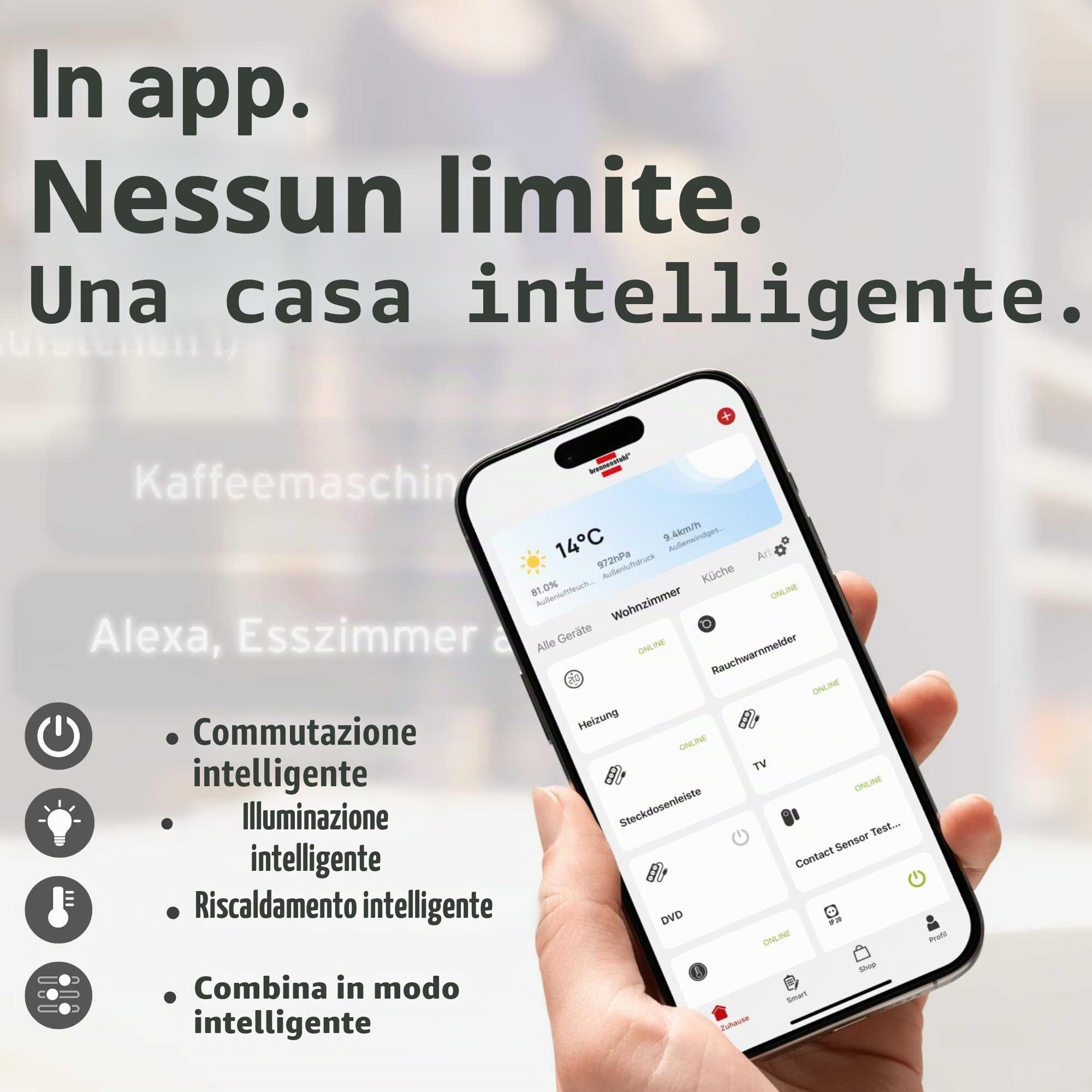 Brennenstuhl Connect WiFi Faretto LED doppio WFD 3051 P con rilevatore di movimento (36 W, 4300 lm, IP54, varie funzioni di luce regolabili tramite app, faretto da esterno per montaggio a parete)