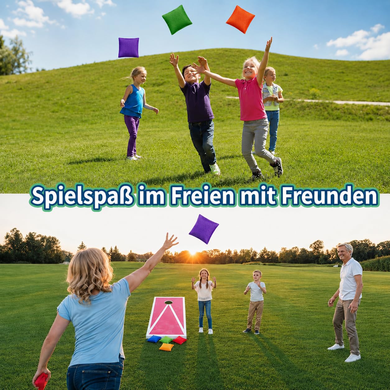 24 Stück Cornhole Säckchen, Wurfsäckchen Bohnensäckchen Set 15 x 15 cm Nylon Sitzsack Werfen für Familienfeiern, Wurfspiel, Outdoor, Garten