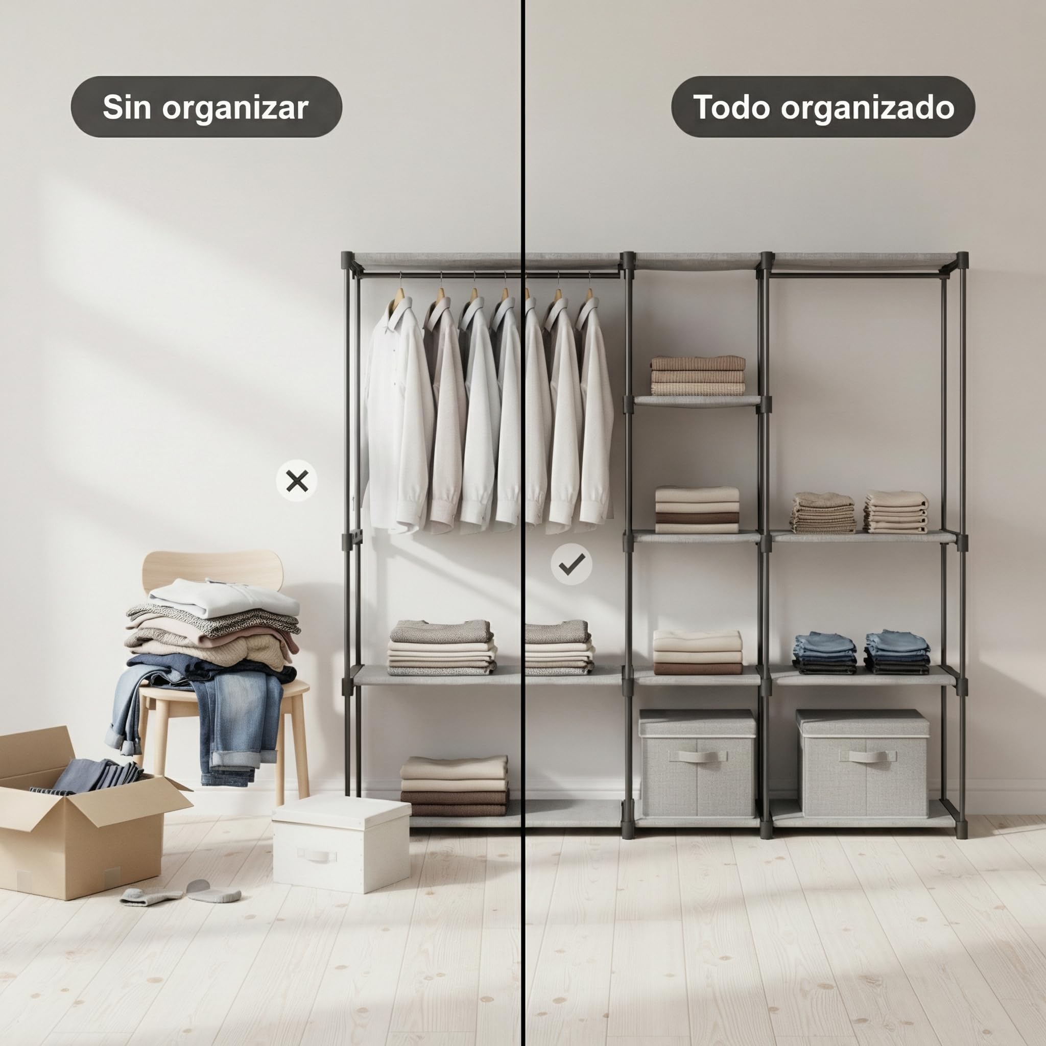 Pincho Burro Ropa, Armario de Tela, Armario Ropero Portatil para Ropa, Armario Tela, Organizador de Ropa, Vestidor Abierto, Closet Organizer, Perchero Burro Ropa Colgador Ropa - 182 x 43 x 182 cm