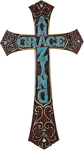 Ebros Gift Placa decorativa de madera sintética de estilo occidental de 18 pulgadas de alto, diseño de cruz de pared