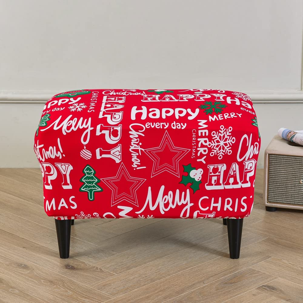 Highdi Christmas Ottoman Cover Rectangle Polyester Spandex, Stretch Footstool Slipcover,Stool Protector Cover With Elastic Bottom,Removable Washable Dustproof Footrest Pouffe Covers (,1Pc)