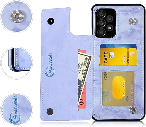 Miniatura 9 de Asuwish Funda de teléfono para Samsung Galaxy A52A52S 5G con protector de pantalla de vidrio templado y cartera de mármol con tapa abatible, soporte