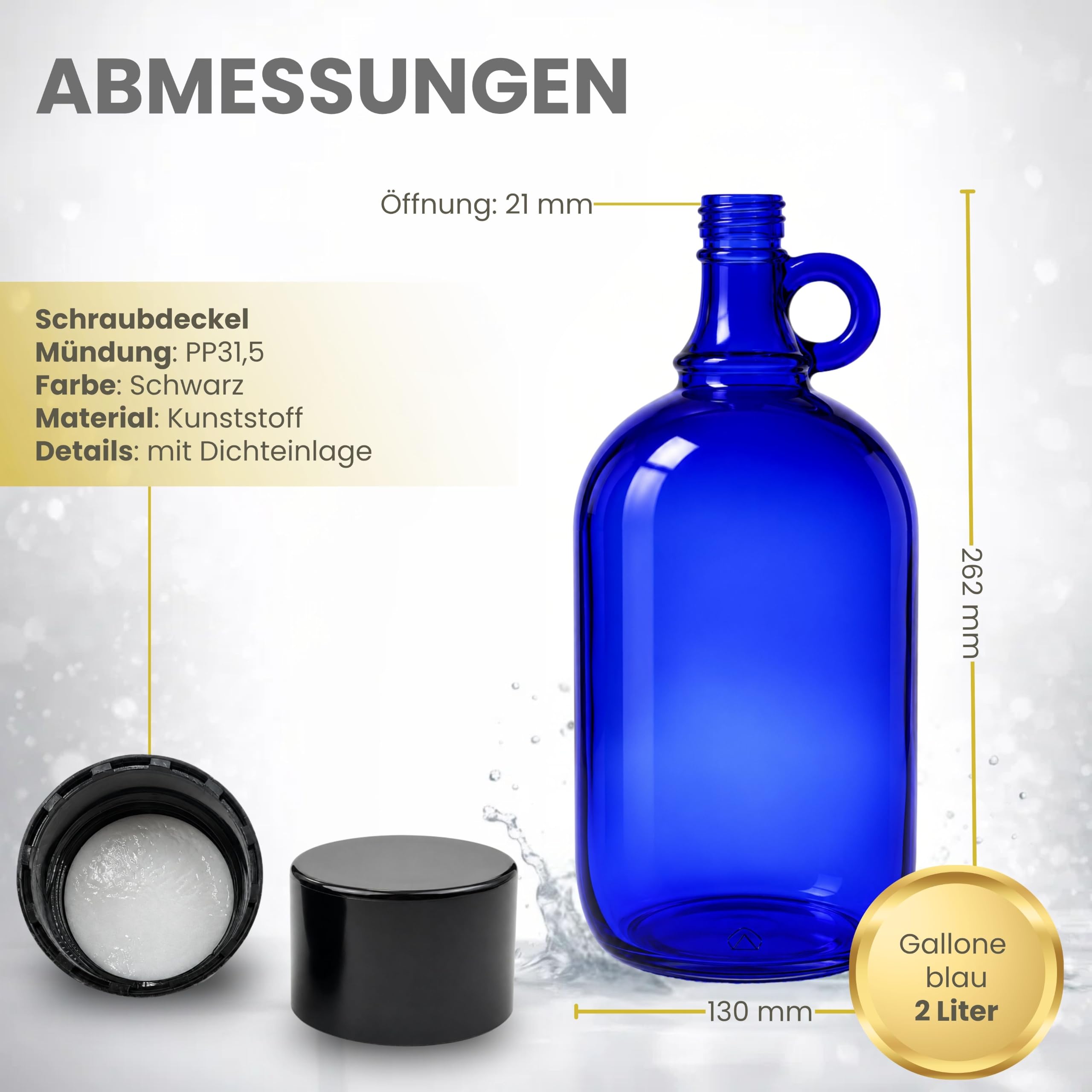 Blaue XL Glasflasche 2 Liter zum selbst befüllen, mit schwarzem Schraubverschluss Küche, Haushalt & Wohnen