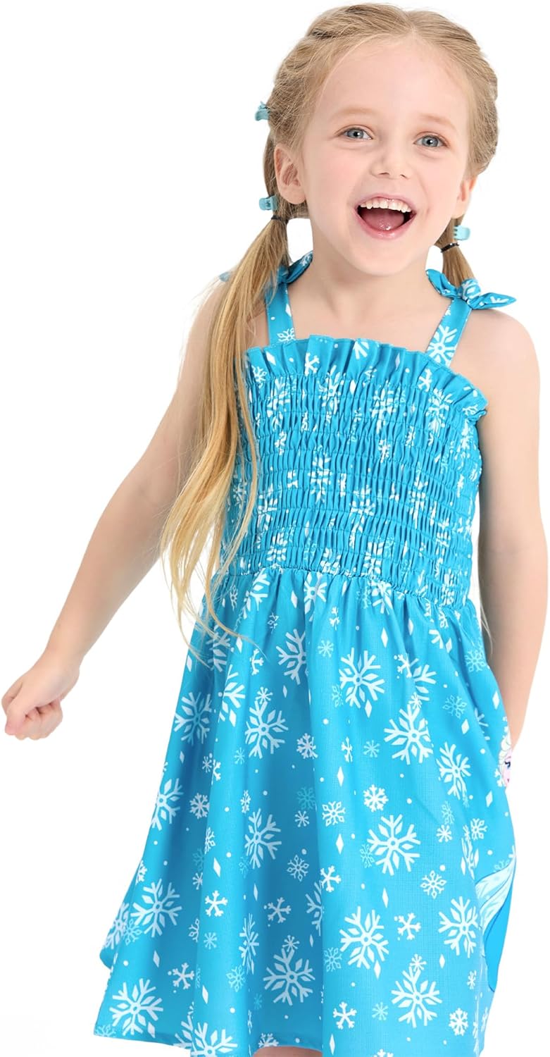 Disney Princess Frozen Elsa Minnie Stitch Toddler Girl Dress Bow Tie Straps Smocked Summer Outfit Birthday Party Clothes 2-9Y - Image 8