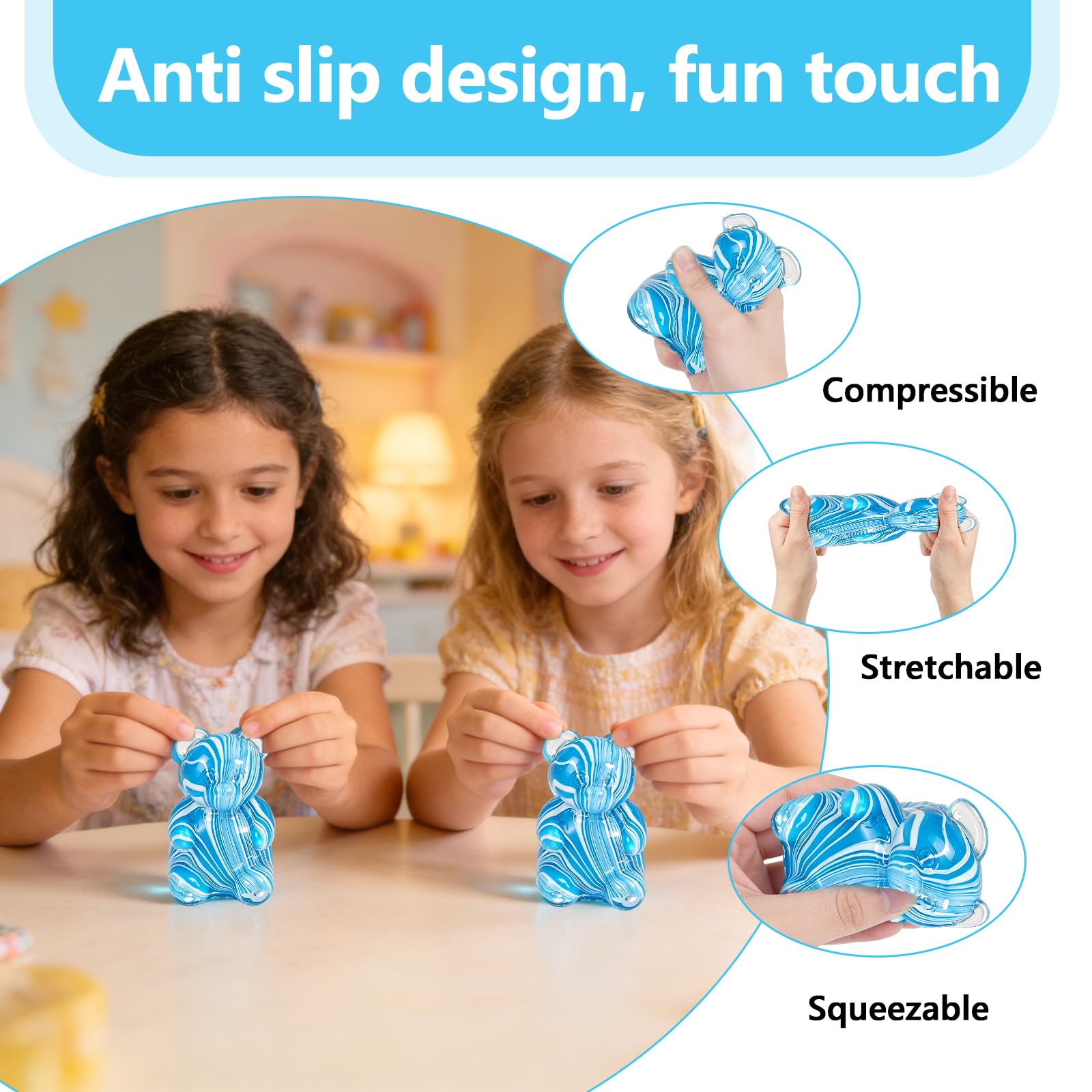 Viilich Gummy Bear Squishy Fidget Toy, Soft TPR Stress Relief Squeeze Toy - Image 3